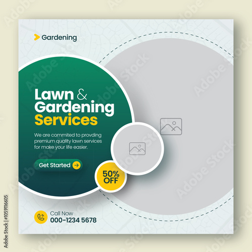 Lawn or gardening service social media post and web banner template	
