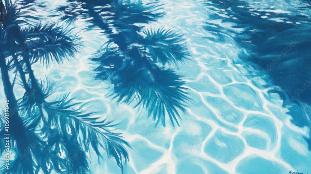 Tranquil Reflection of Palm Trees on Water Surface Tranquil Reflection of Palm Trees on Water Surface