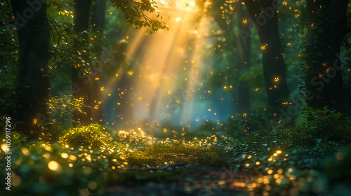 Sparkling Sunbeams Amongst the Trees. Summer Dream. Enchanted Woodland