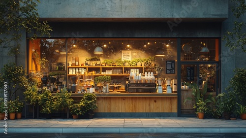 Contemporary Coffee Shop with Minimalist Design and Cozy Atmosphere