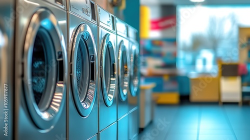 Laundry shop with close up of a washing machines