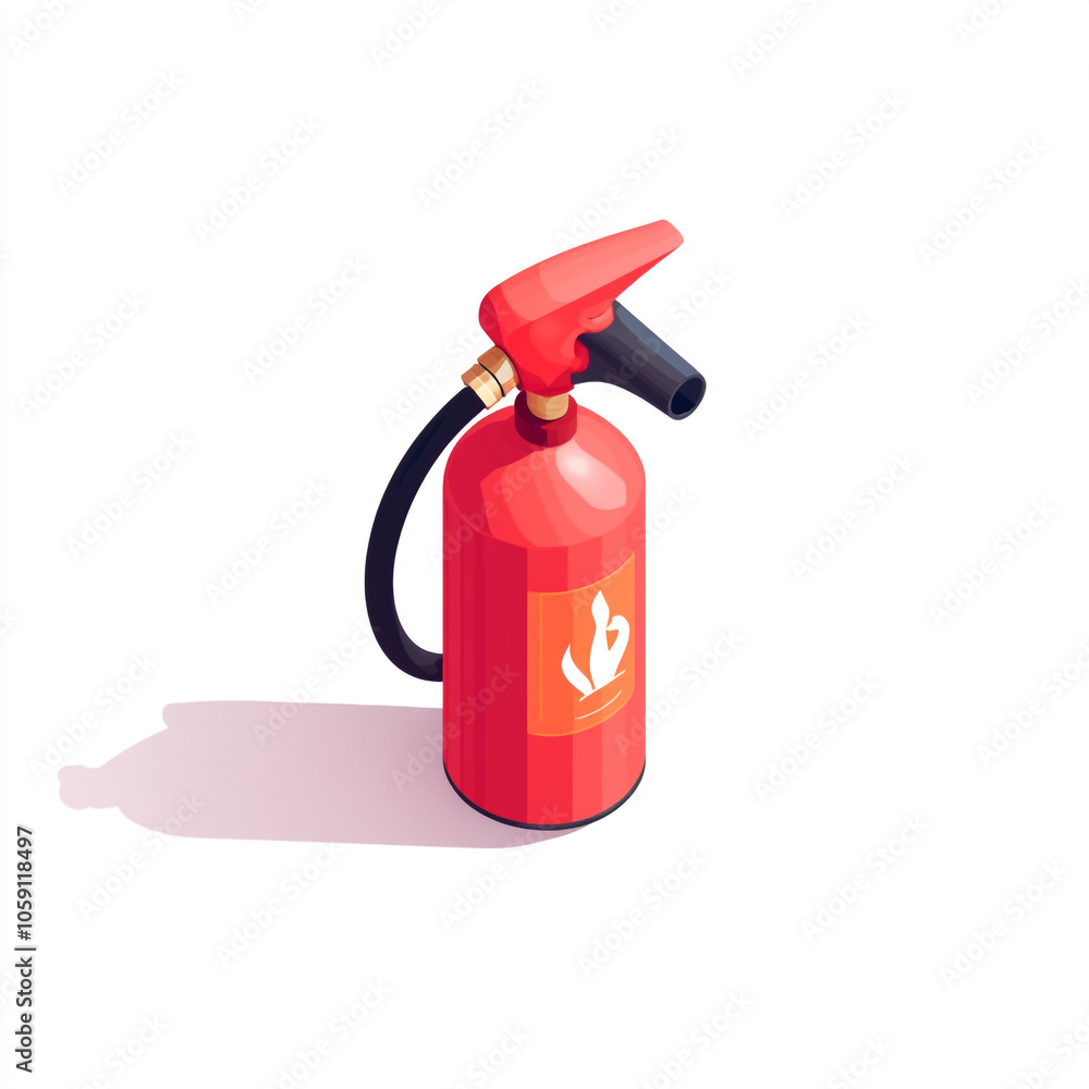 Obraz premium Icon of a fire extinguisher on a white background in an isometric view with a minimalistic design and red color theme. 