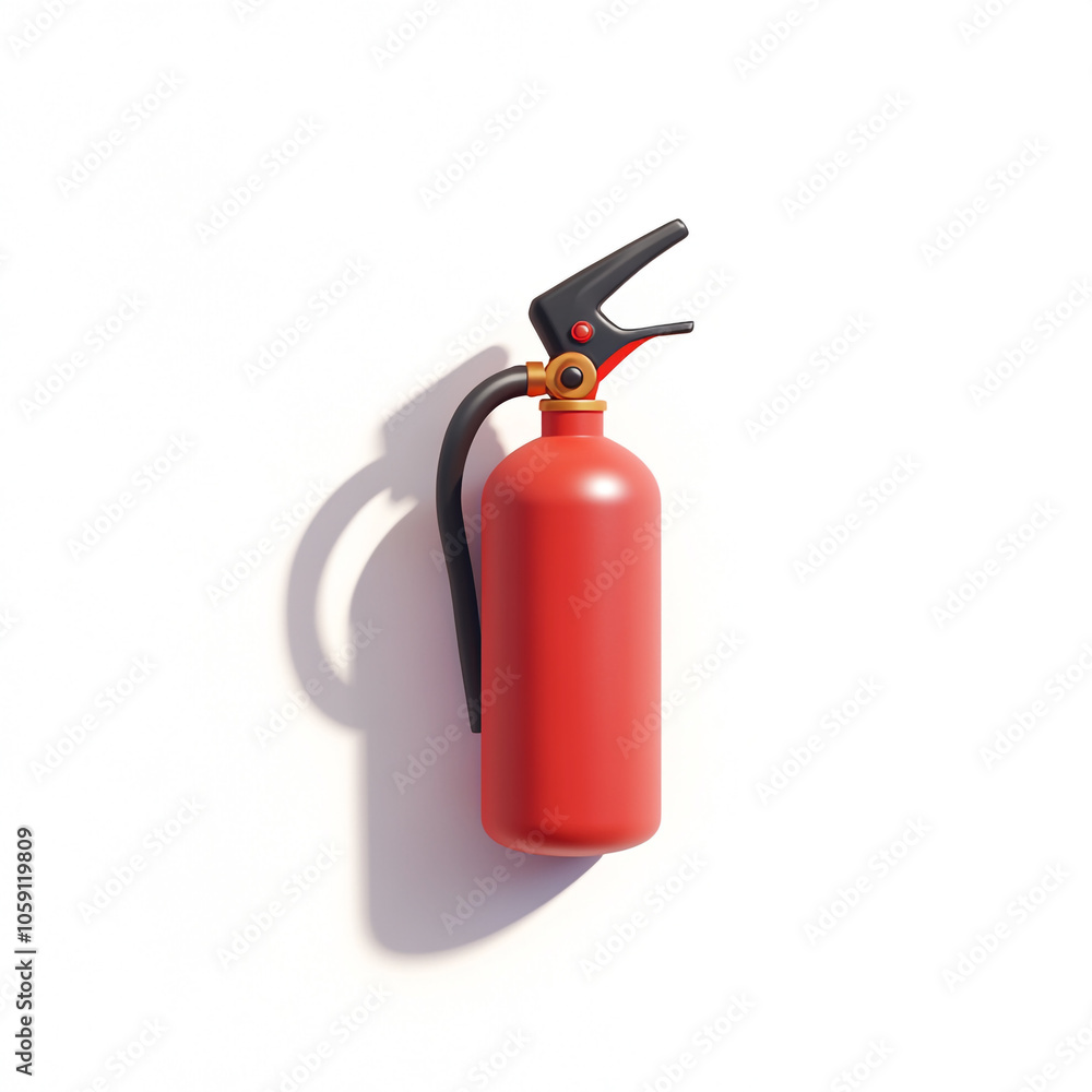 Icon of a fire extinguisher on a white background in an isometric view with a minimalistic design and red color theme. Icon of a fire extinguisher on a white background in an isometric view with a minimalistic design and red color theme.