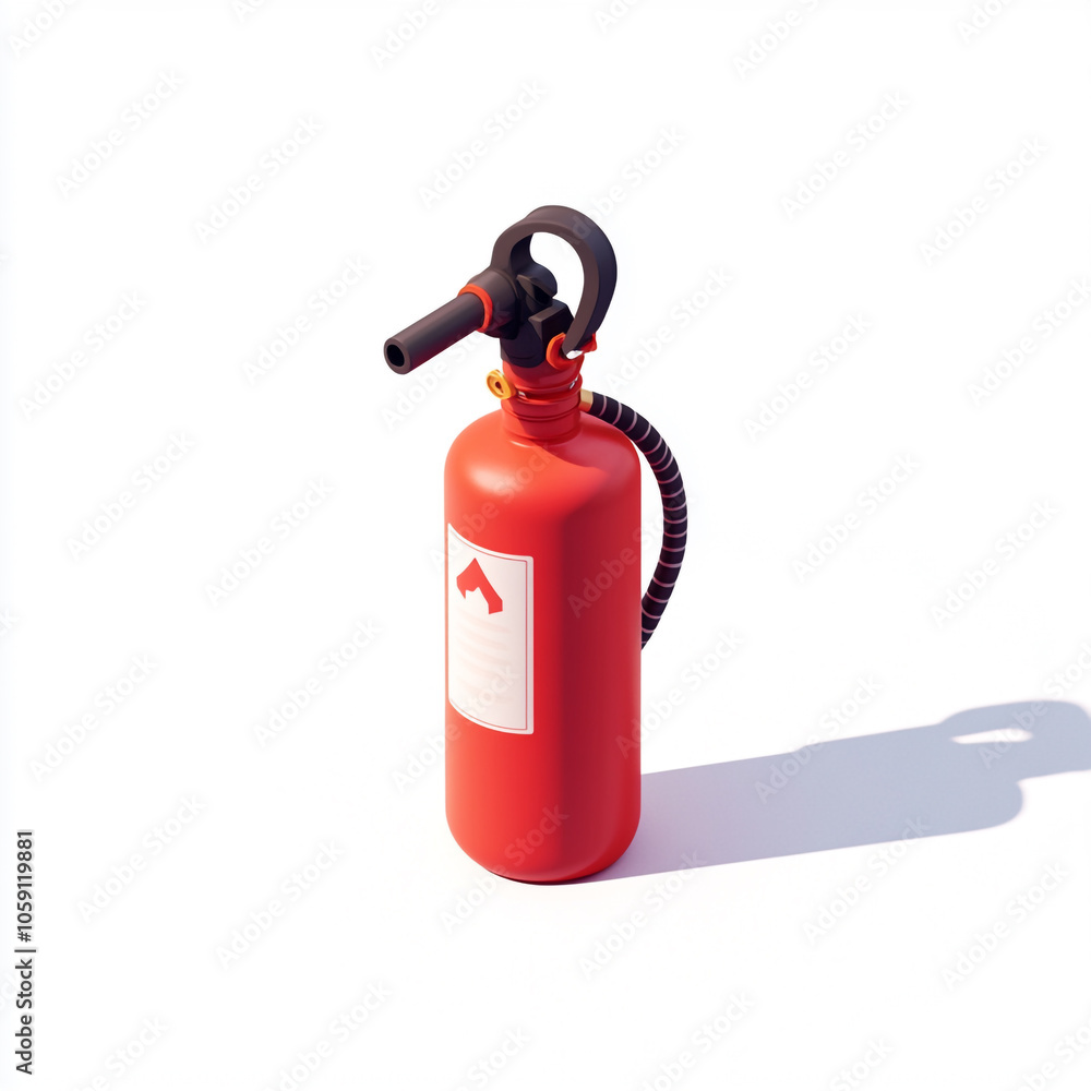 Obraz premium Icon of a fire extinguisher on a white background in an isometric view with a minimalistic design and red color theme. 
