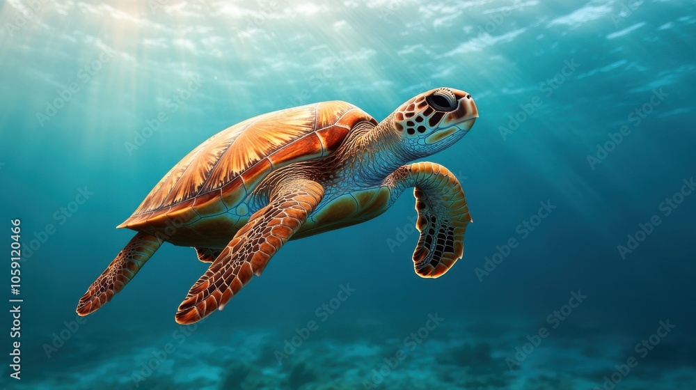 Fototapeta premium Turtle Swimming in Clear Ocean Waters