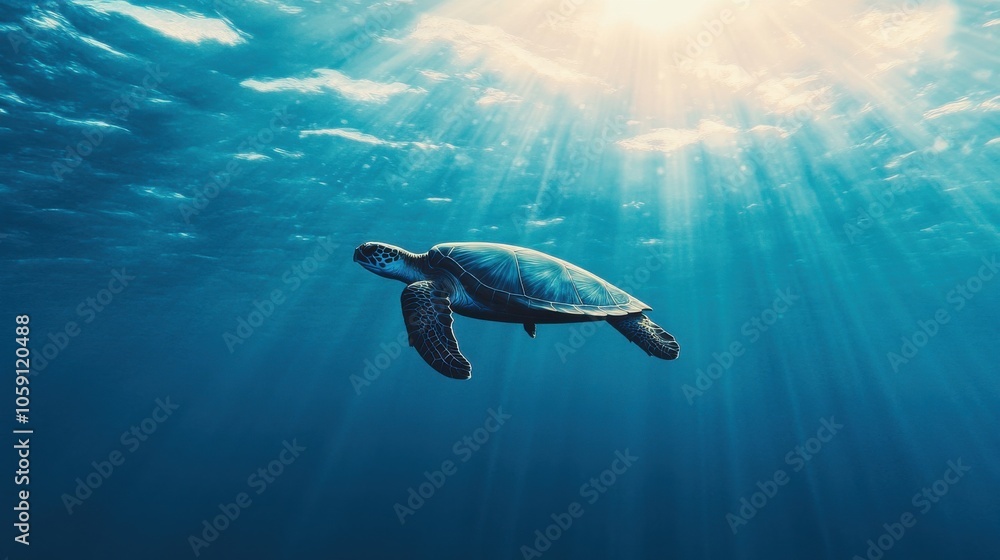 Obraz premium Graceful Turtle Swimming in Majestic Ocean Waters