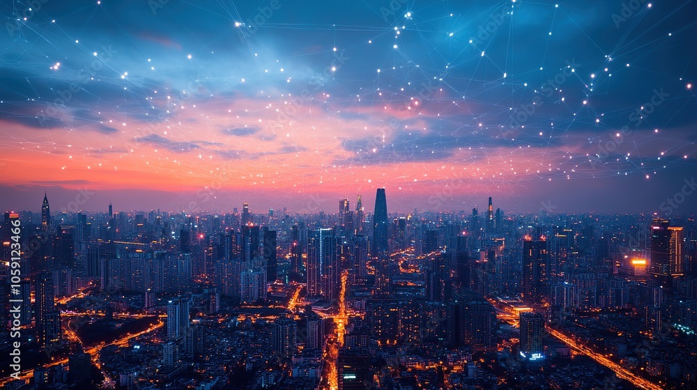 Fototapeta premium Cityscape with a Connected Sky