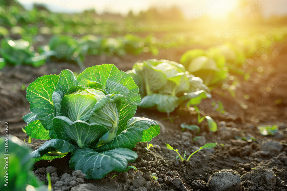 Organically grown cabbage growing in a field Organically grown cabbage growing in a field