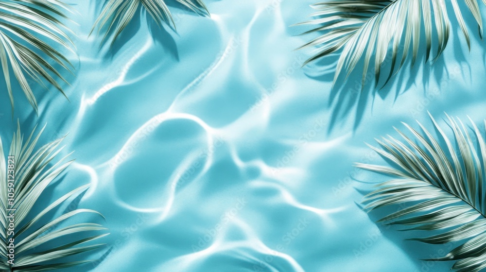 Tropical Water Surface with Palm Leaves Above Tropical Water Surface with Palm Leaves Above