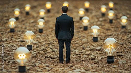 glowing lightbulb against a clean backdrop, symbolizing new ideas and innovation. The bright light signifies creativity and inspiration in the business world photo