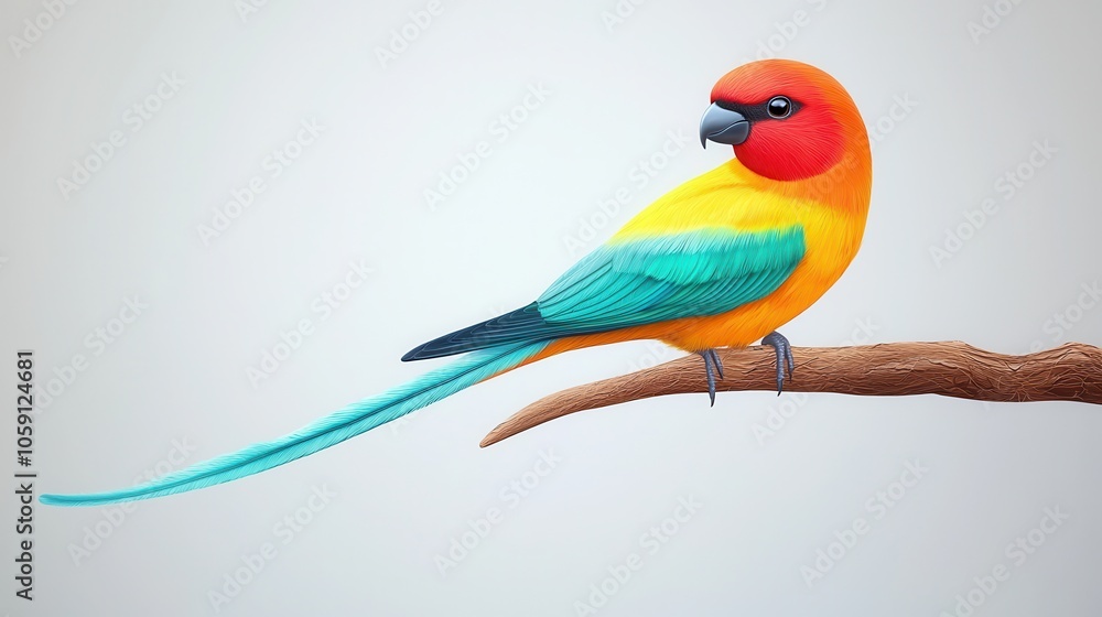 Obraz premium A vibrant tropical bird perched on a branch, showcasing bright orange, yellow, and teal plumage.