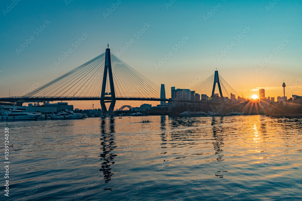 Anzac bridge in the golden hour in sunrise. Sydney, Australia. Anzac bridge in the golden hour in sunrise. Sydney, Australia.