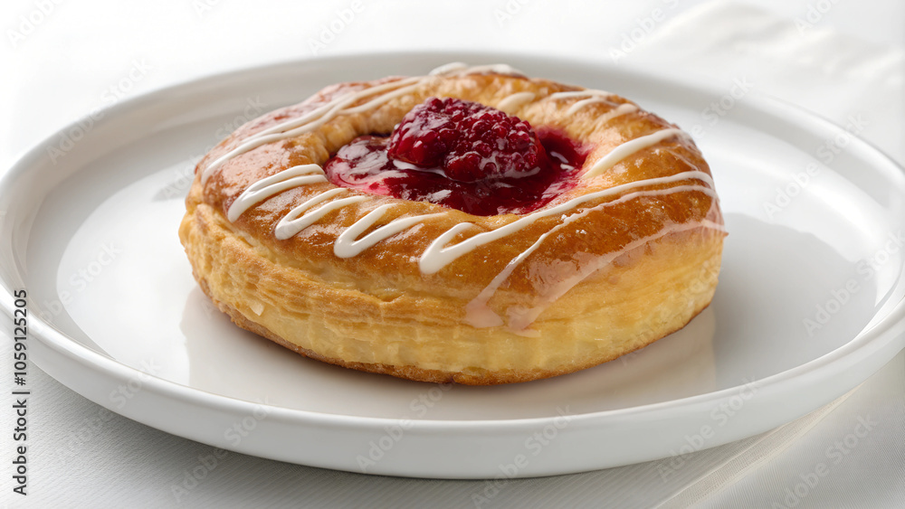 Delicious Danish pastry with raspberry filling and glaze, enjoyed as a sweet treat during breakfast or afternoon tea. Generative AI Delicious Danish pastry with raspberry filling and glaze, enjoyed as a sweet treat during breakfast or afternoon tea. Generative AI