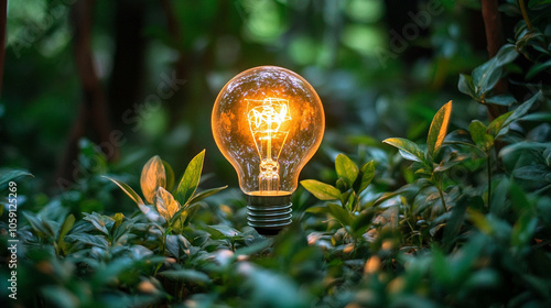 glowing lightbulb against a clean backdrop, symbolizing new ideas and innovation. The bright light signifies creativity and inspiration in the business world photo