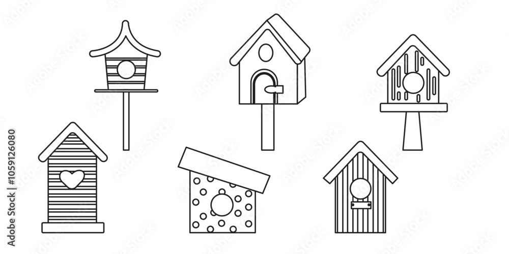 A collection of different bird feeders outline