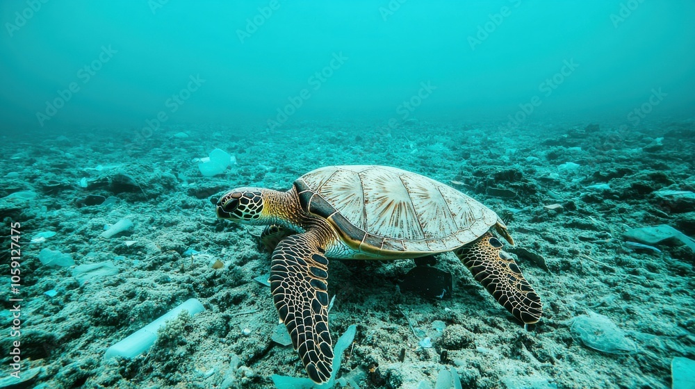 Obraz premium Turtle Navigating Underwater Environment