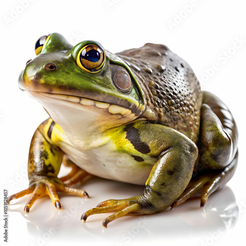 Single bullfrog isolated on a white background with copy space image.