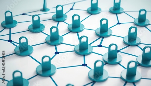 A network of connected locks symbolizing cybersecurity, data protection, and secure communication in digital and information networks.