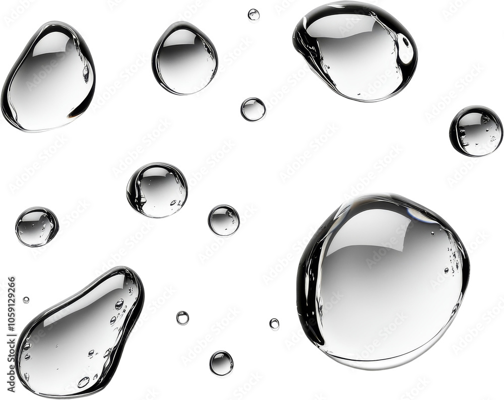 Realistic water droplets on transparent background, close-up view. purity and freshness concept Realistic water droplets on transparent background, close-up view. purity and freshness concept