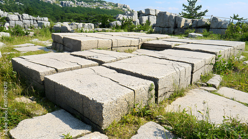 Granite Cracks: Weathered cracks traverse the surface, like ancient fault lines frozen in time.  photo