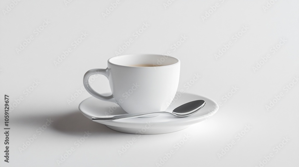 Simple White Coffee Cup and Saucer with Spoon Simple White Coffee Cup and Saucer with Spoon