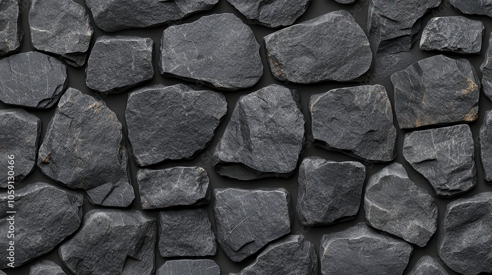 Fototapeta premium A textured display of dark gray stones arranged seamlessly, creating a natural and rustic background.
