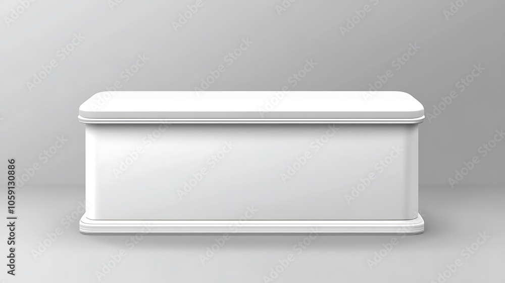 A simple, modern white rectangular pedestal or display stand with a smooth surface. A simple, modern white rectangular pedestal or display stand with a smooth surface.