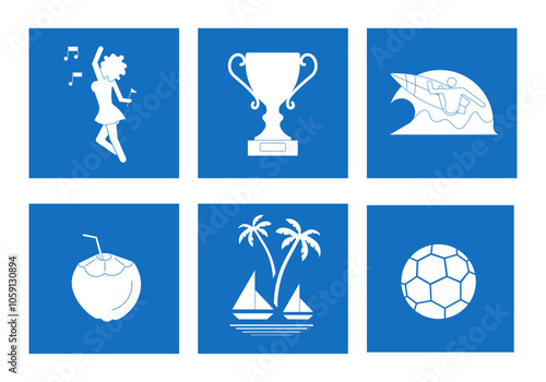 Icons of Rio de Janeiro - Brazil (Brasil) and its natural beauty. Representation of the football championship trophy, energy, animation and beauty of Carioca women in vector