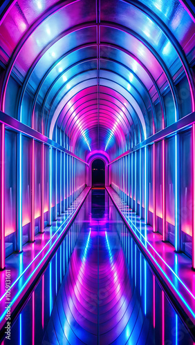 Exploring an Enchanting Tunnel Gallery with Glowing Neon Pink Lights: A Perfect Setting for Creative Events and Artistic Displays