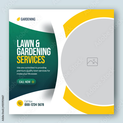 Lawn or gardening service social media post and web banner template	
