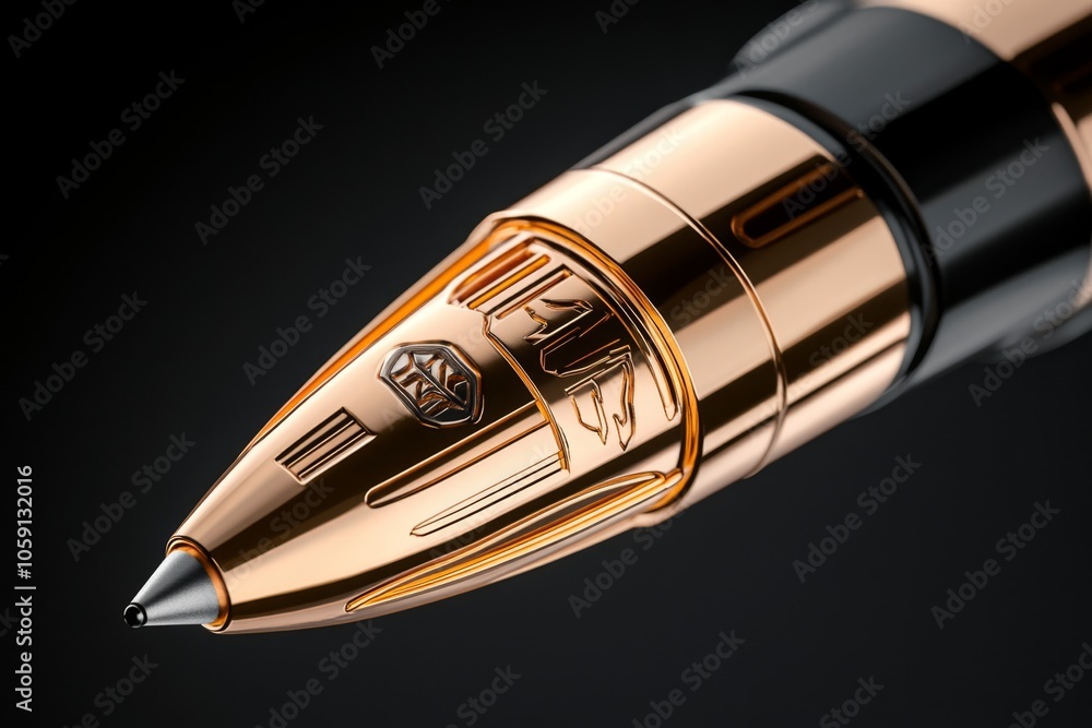 Close-up of a single bullet with a brass casing and precise details, set against a dark background capturing the sleek, metallic surface and craftsmanship, symbolizing strength and precision Close-up of a single bullet with a brass casing and precise details, set against a dark background capturing the sleek, metallic surface and craftsmanship, symbolizing strength and precision