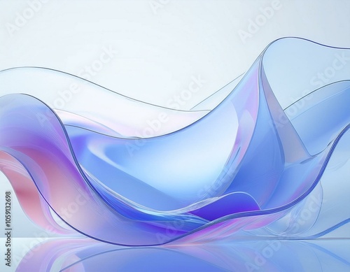 Flowing gradient transparent multilayer glass background, 3d rendering.