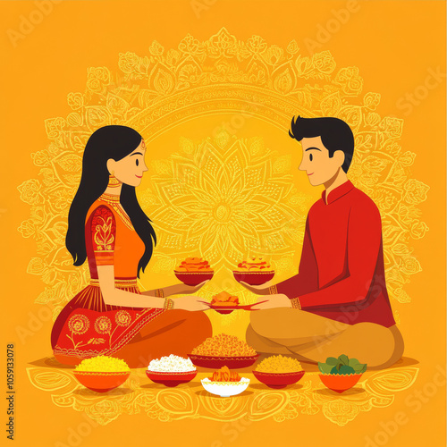 Happy Bhai Dooj Post and Greeting Card. Indian Festival Bhai Dooj Creative Poster Vector Illustration. photo