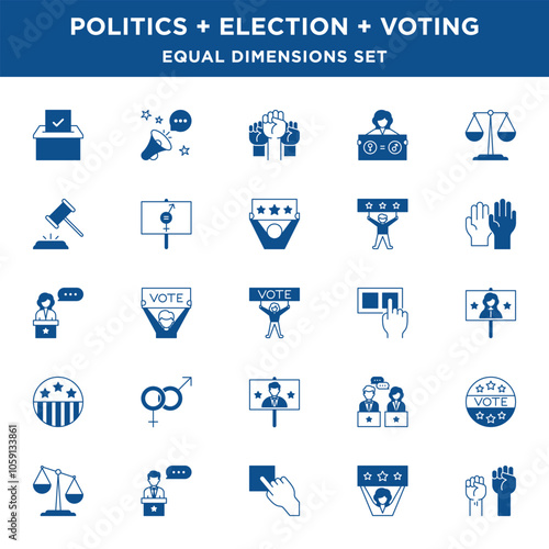 Political Election and Voting Icons Set with equal size dimensions and line widths in Vector Format