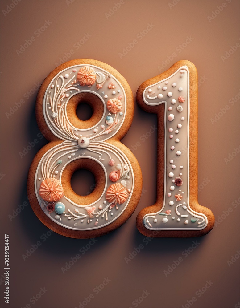 Decorated cookie, number 81, image for birthday or anniversary celebration Decorated cookie, number 81, image for birthday or anniversary celebration