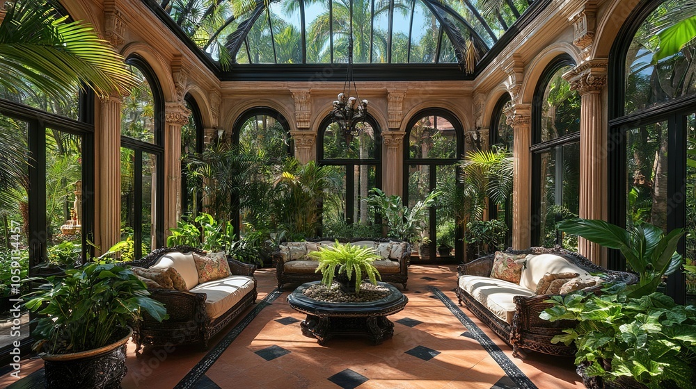 Fototapeta premium Luxurious Sunroom with Elegant Furnishings