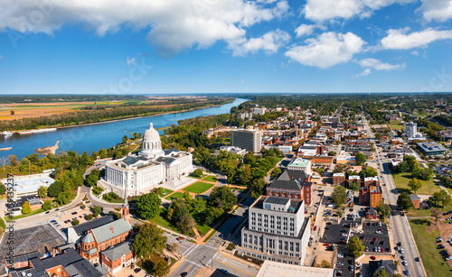 Obraz na płótnie Aerial view of Jefferson City, Missouri. Jefferson City is the capital of the U.S. state of Missouri w salonie
