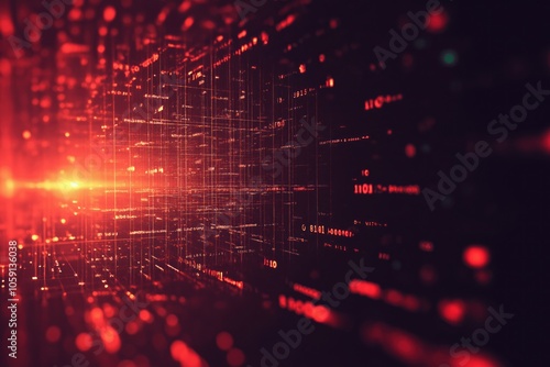 Glowing detailed data stream with digital particles on a dark background