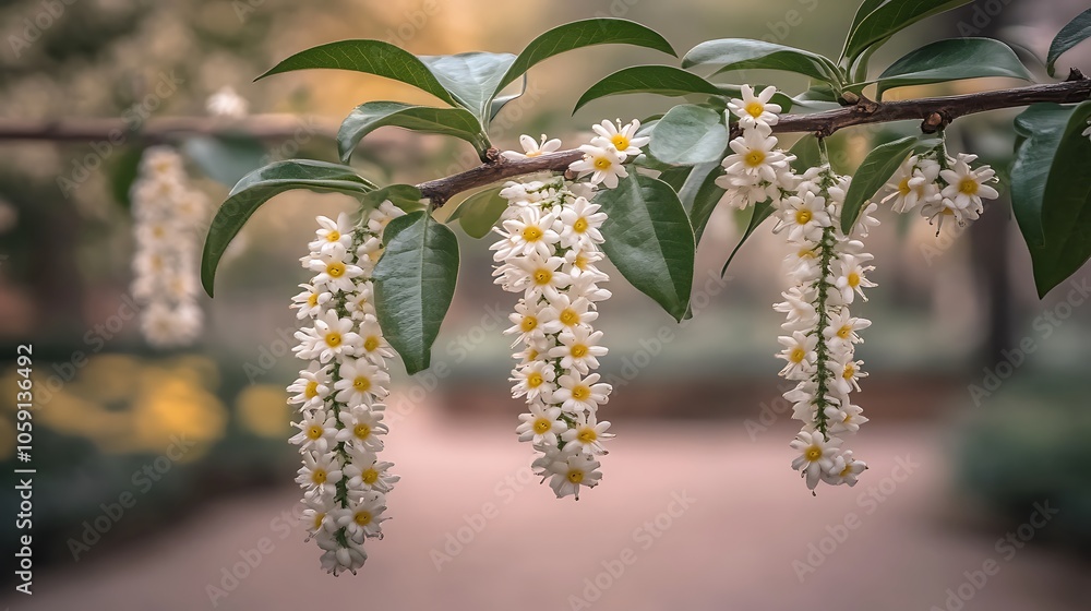 White Flowers Hanging From Branch Clean Blank Canvas with Empty Space for Designs White Flowers Hanging From Branch Clean Blank Canvas with Empty Space for Designs