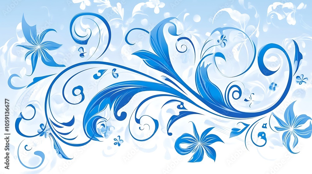 Blue Floral Swirls Design Blank Background with Copy Space for Design Projects Blue Floral Swirls Design Blank Background with Copy Space for Design Projects