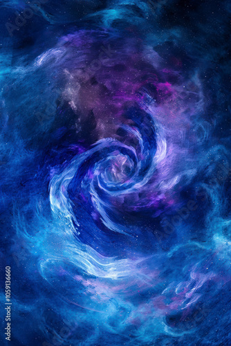 Vertical Surreal digital collage featuring swirling galaxies against a cosmic radial gradient background.