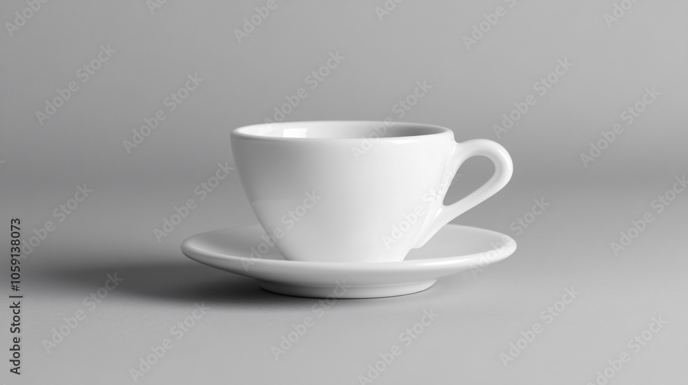 White Coffee Cup and Saucer on a Gray Background White Coffee Cup and Saucer on a Gray Background