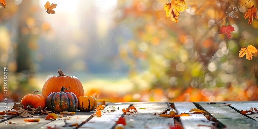 Autumn Pumpkins on a Wooden Table Soft Pastel Background for Graphic Design Templates Autumn Pumpkins on a Wooden Table Soft Pastel Background for Graphic Design Templates