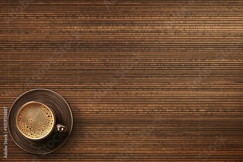 Brown line background - a fresh and stylish look. A ceramic mug filled with coffee stands out, and a few square ice cubes create a unique and appealing scene in the cup.