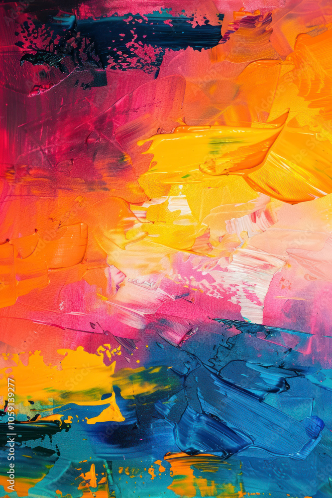 Vertical Vibrant abstract painting with bright and saturated color splashes. Vertical Vibrant abstract painting with bright and saturated color splashes.