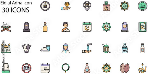 Set of Eid al Adha icons. Line art style icons bundle. vector illustration