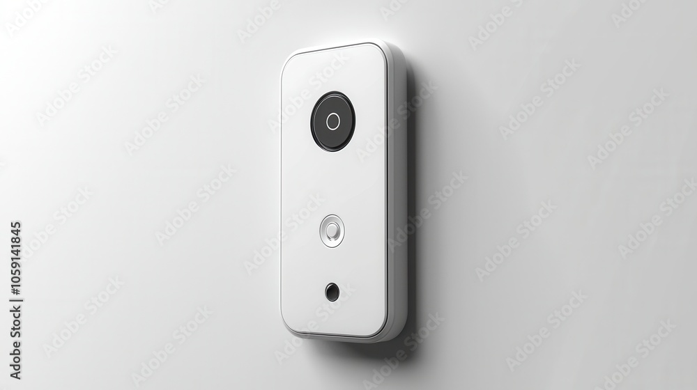 Sleek white security camera mounted on a light wall, enhancing modern home security with elegant design. Sleek white security camera mounted on a light wall, enhancing modern home security with elegant design.