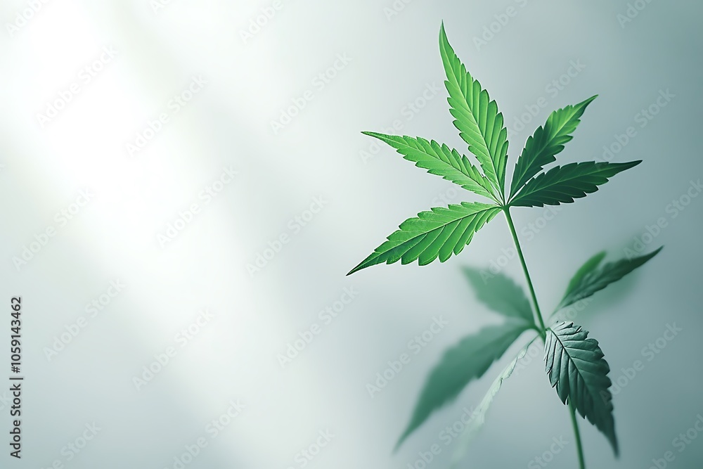 Clean Light Cannabis Leaf on a White Background Clean Light Cannabis Leaf on a White Background