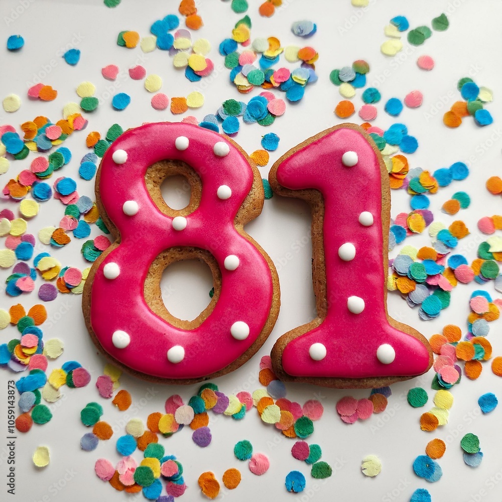 Decorated cookie, number 81, image for birthday or anniversary celebration Decorated cookie, number 81, image for birthday or anniversary celebration