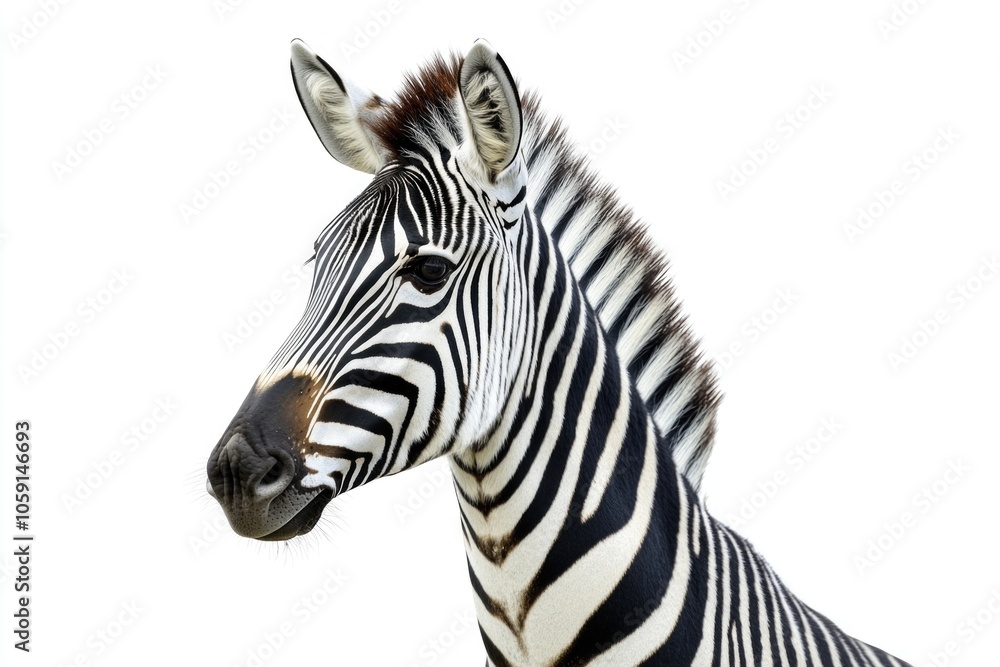 A zebra's head and mane against a white background. A zebra's head and mane against a white background.
